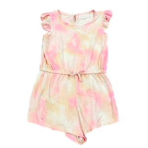 btween Pink Tie Dye Print Ruffle Sleeve Romper Girl’s Size 6